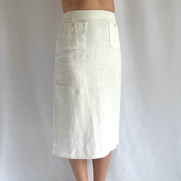 Vintage Max Mara Linen Midi Skirt in Cream - Picture 2 of 5